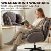 Swivel Accent Chair with Wingback Support for Bedroom or Living Room Comfort Grey AOSOM