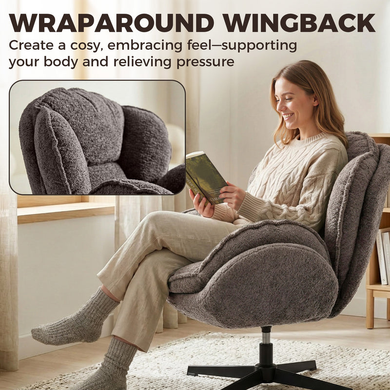 Swivel Accent Chair with Wingback Support for Bedroom or Living Room Comfort Grey AOSOM