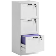 White 3 Drawer Filing Cabinet With Lock For Home Office Document Storage