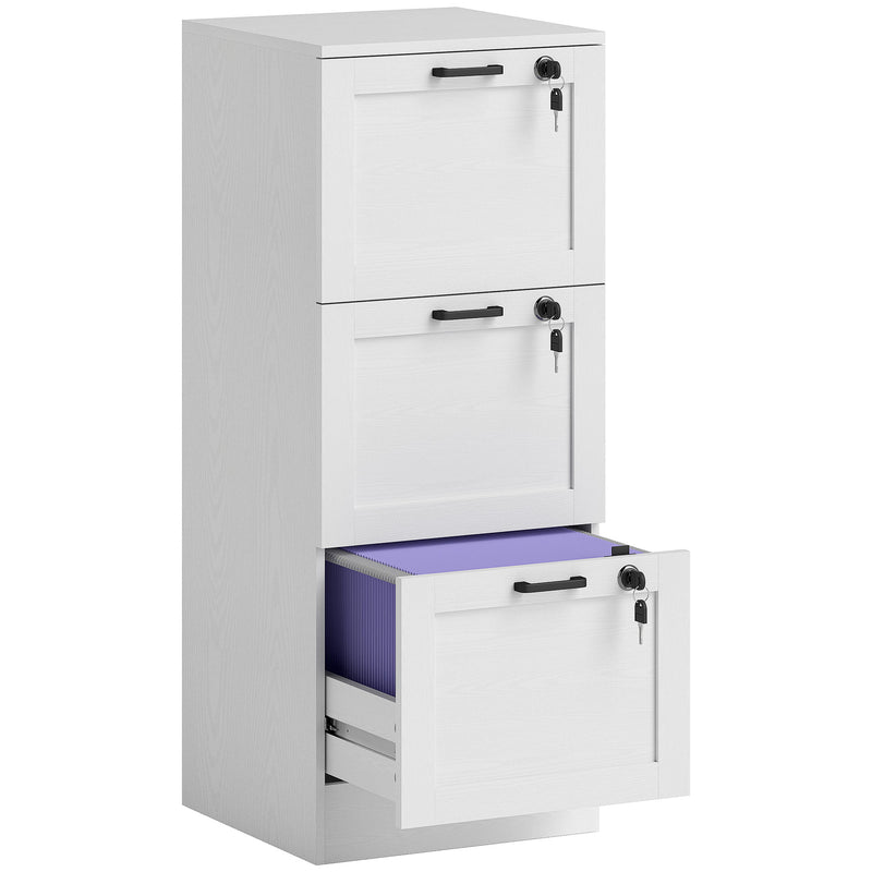 White 3 Drawer Filing Cabinet With Lock For Home Office Document Storage