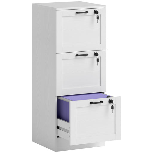 White 3 Drawer Filing Cabinet With Lock For Home Office Document Storage