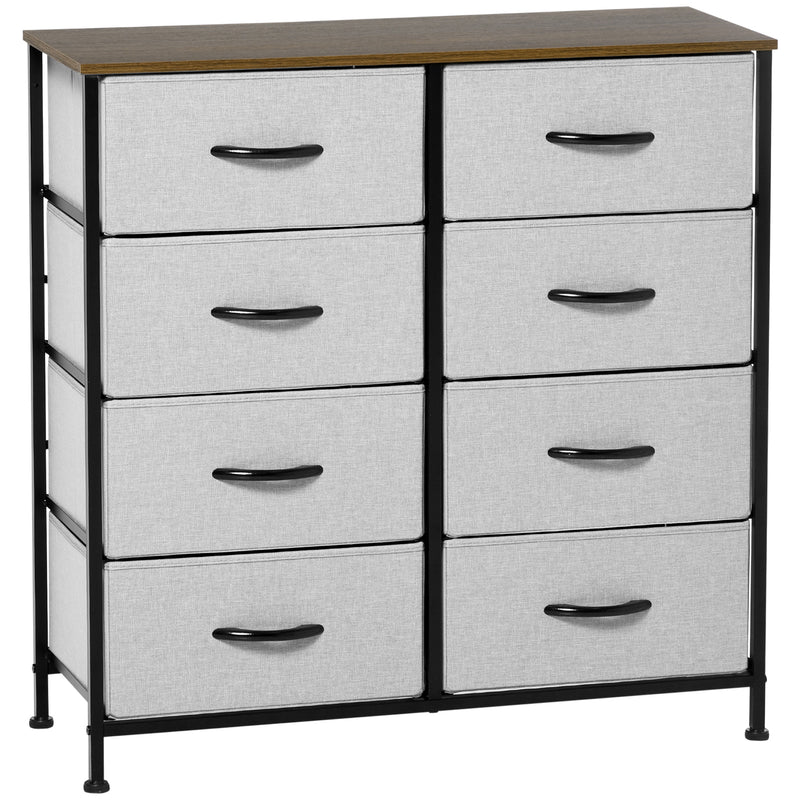 8 Drawer Fabric Storage Chest With Wooden Top For Bedroom Nursery Or Hallway Grey