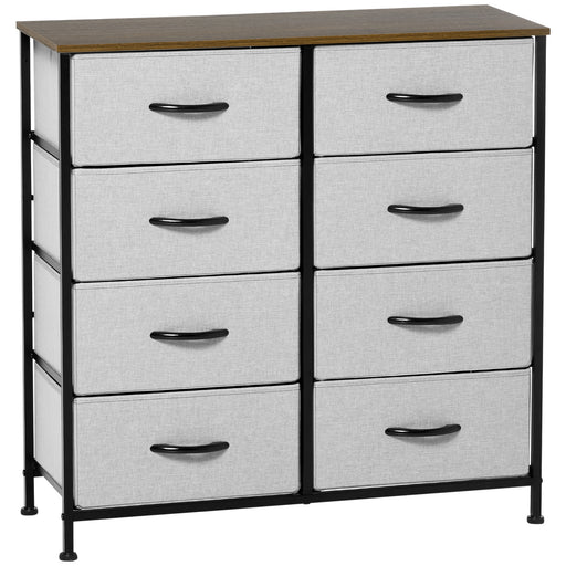 8 Drawer Fabric Storage Chest With Wooden Top For Bedroom Nursery Or Hallway Grey