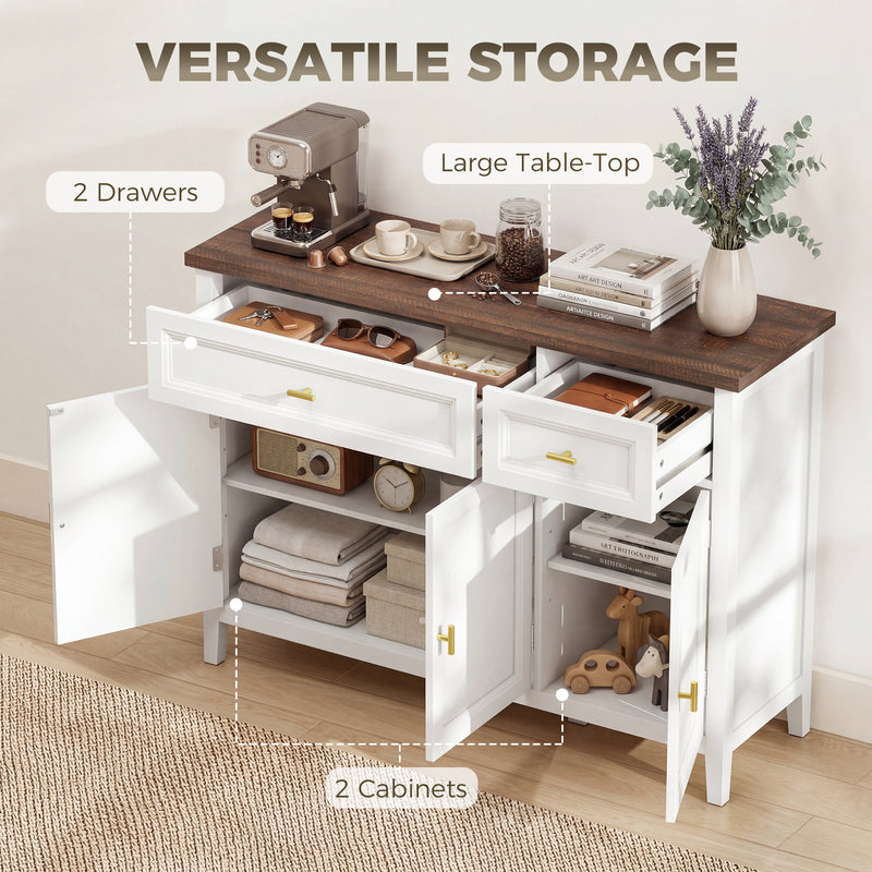 Hallway Sideboard with Adjustable Shelves and Drawers for Organised Storage White Brown Homcom
