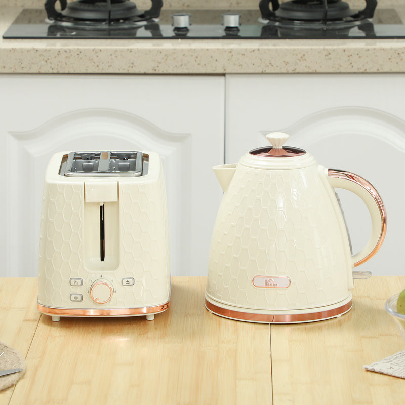 1.7L 3000W Fast Boil Cordless Kettle and 2 Slice Toaster Set with Auto Shut Off Beige by HOMCOM