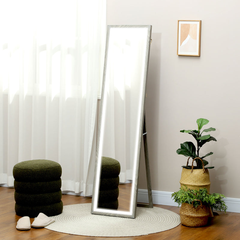 Full Length Mirror with Adjustable LED Light Grey by HOMCOM