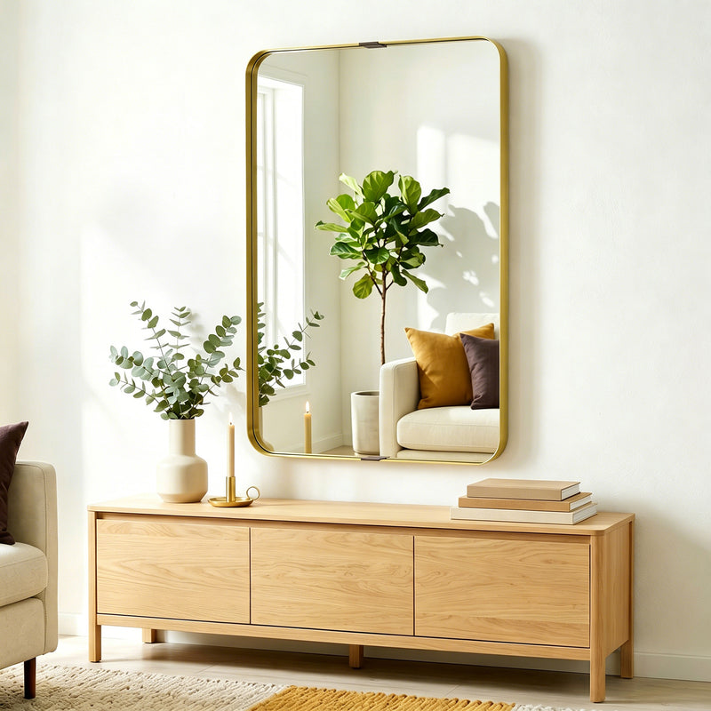 Wall Mirror Shatter Resistant with Deep Frame for Busy Homes Ready to Hang Gold Homcom