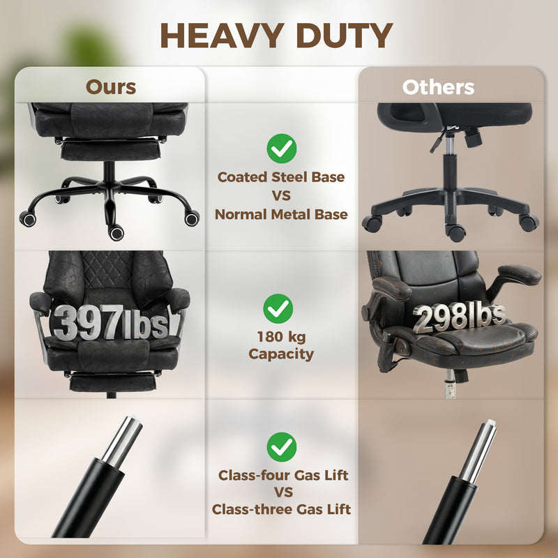 High Back Office Chair for Tall and Heavy Users with Reclining Footrest and Wide Seat Black