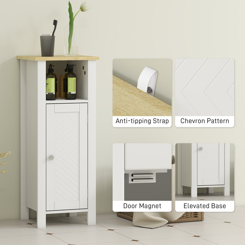 Slim Bathroom Storage Cabinet with Adjustable Shelf and Open Compartment, White