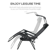 Black Foldable Zero Gravity Reclining Garden Chairs With Canopy and Cup Holder Set of 2