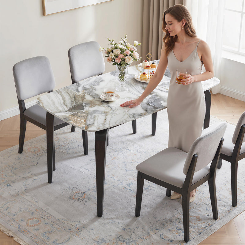 4 Seat Dining Table with Easy Clean Sintered Stone Marble Effect Top for Family Meals White & Black Homcom