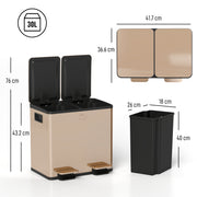 Gold 30L Double Kitchen Recycling Bin with Deodorisers for Waste Separation, Stainless Steel