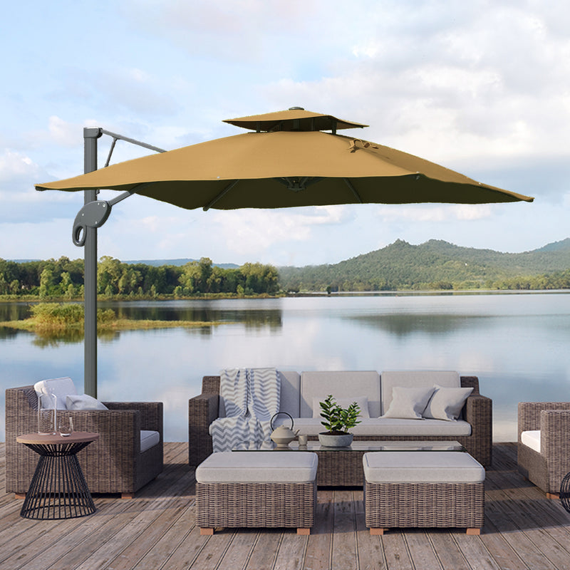 Khaki 3m Cantilever Garden Parasol with Hydraulic Lift for Easy Outdoor Shade