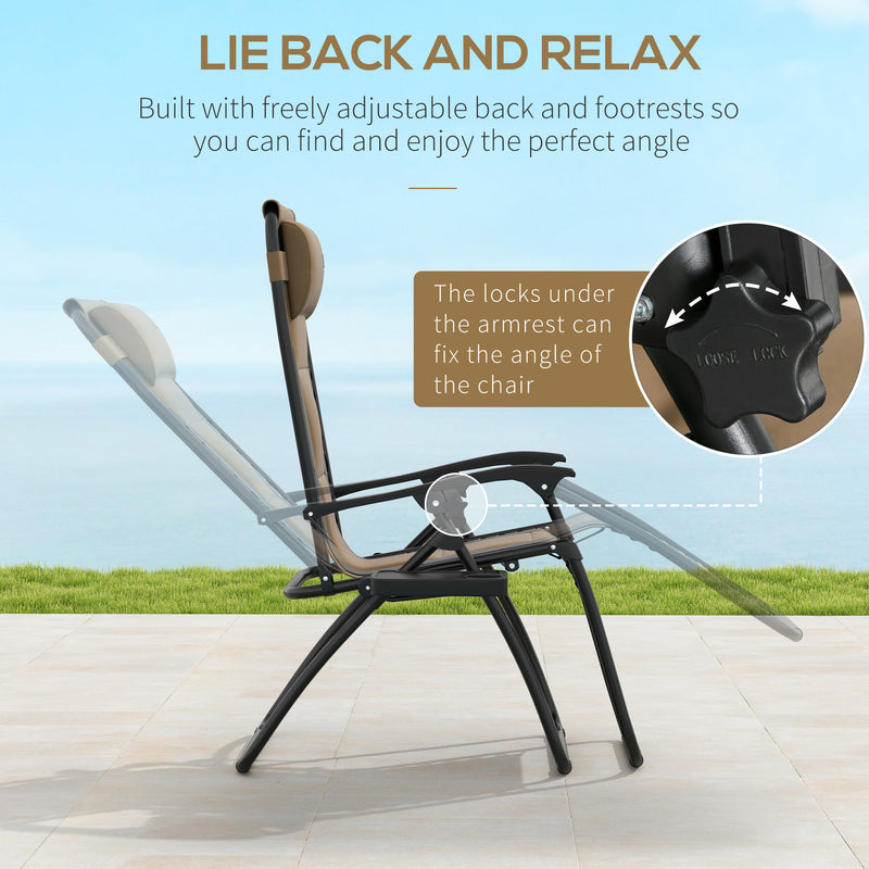Set of 2 Zero Gravity Recliner Outdoor Chairs with Padded Seat and Cup Holder by Outsunny