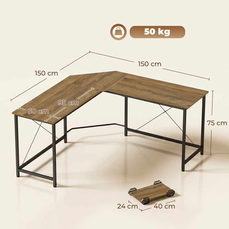 L Shaped Corner Desk for Home Office with Spacious Worktops and Movable Shelf Black Grey