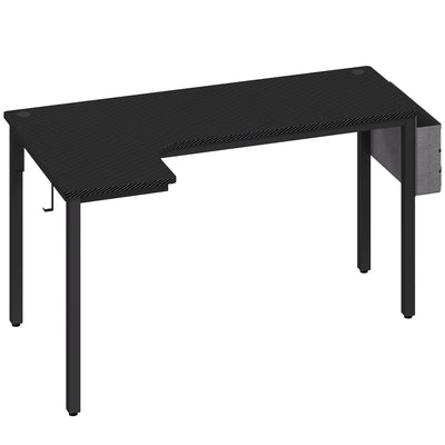 Black L Shaped Gaming Desk with Hooks Storage Bag and Cable Management