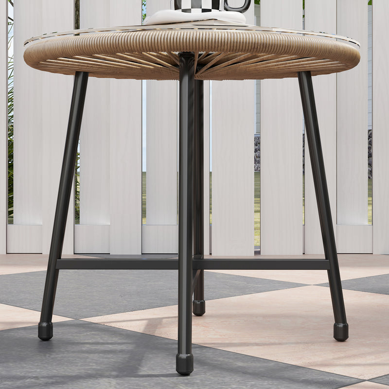 3 Piece Rattan Bistro Set with Acapulco Chairs and Glass Table for Garden Patio Balcony by Outsunny