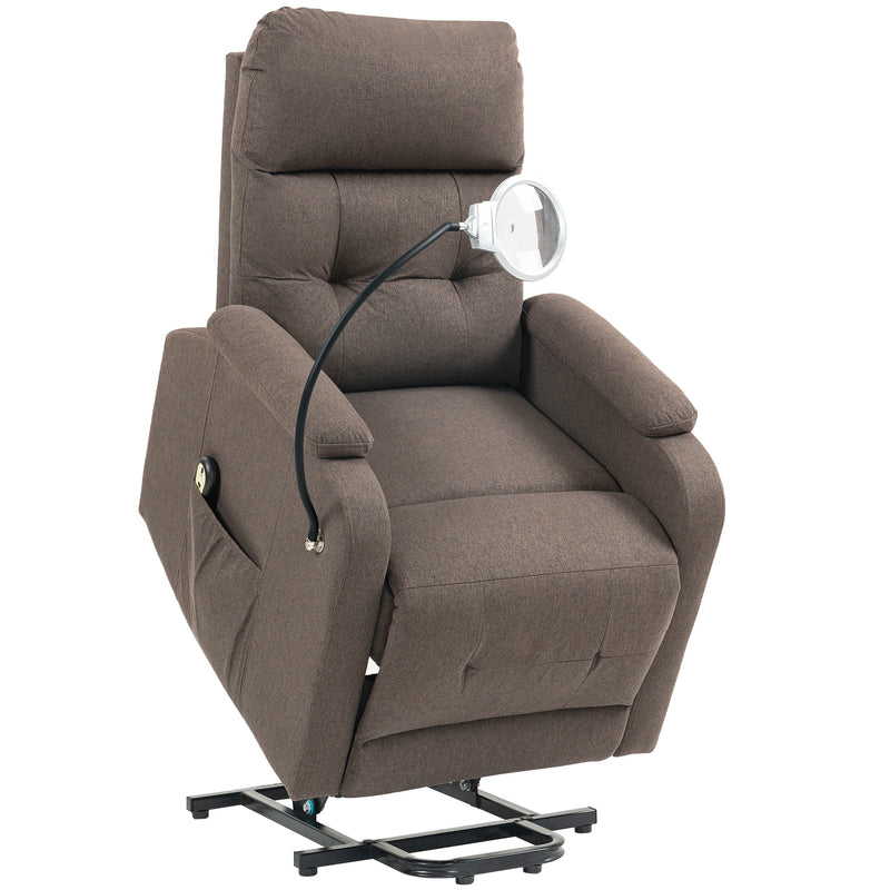 Electric Rise and Recline Armchair with Built In Reading Light for Comfort and Support, Brown
