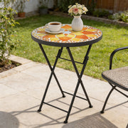 Folding Mosaic Garden Table for Drinks and Plants Space Saving Outdoor Use Yellow Orange Outsunny