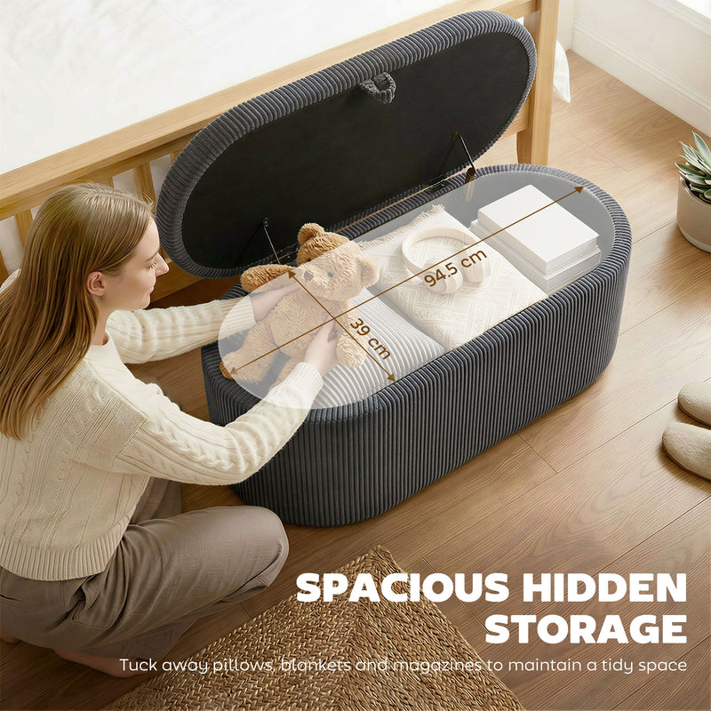 Storage Ottoman with Hidden Compartment and Padded Seat for Living Room or Bedroom Dark Grey Corduroy Homcom