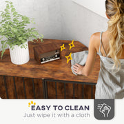 Rustic Brown Corner Dog Crate Furniture with Bowls and Lockable Doors for Small Medium Dogs by PawHut