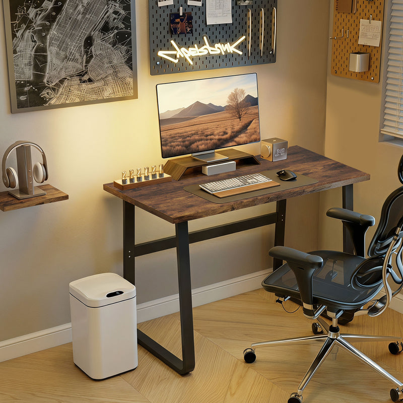 Home Office Desk with Spacious Tabletop and Sturdy Steel Legs for Study or Work Brown Black