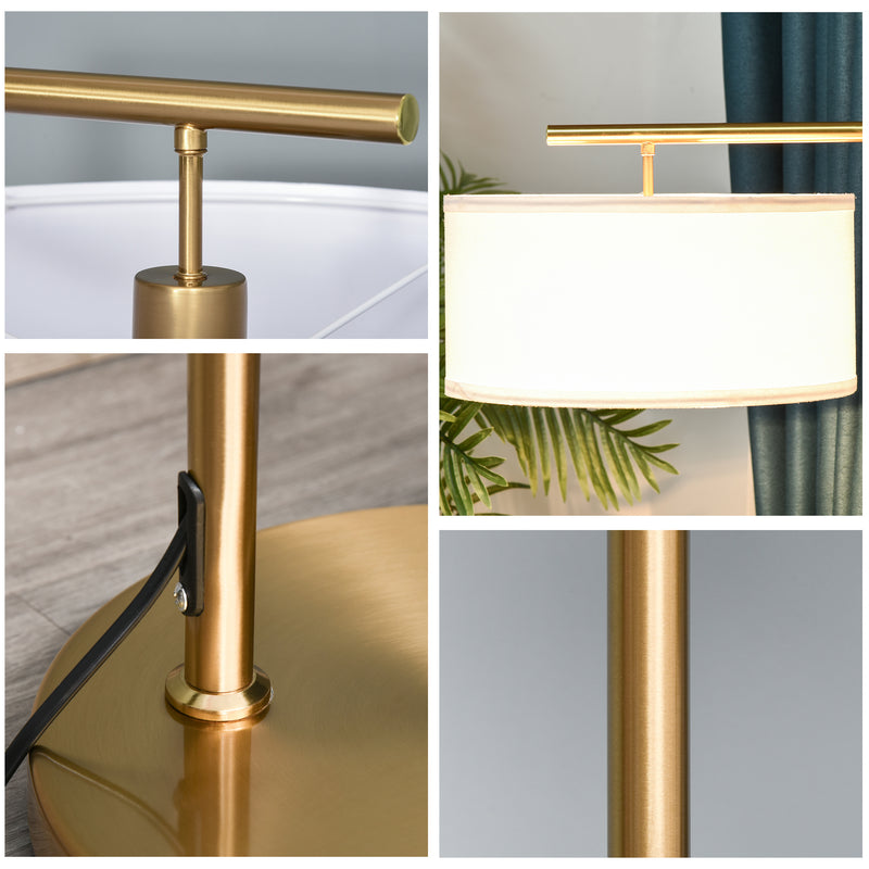 Modern Gold Floor Lamp With White Linen Shade For Living Room Bedroom Or Dining Room