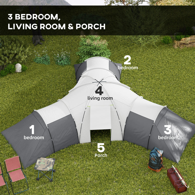 Large Family Camping Tent with Three Bedrooms and Living Room for Group Trips Dark Grey