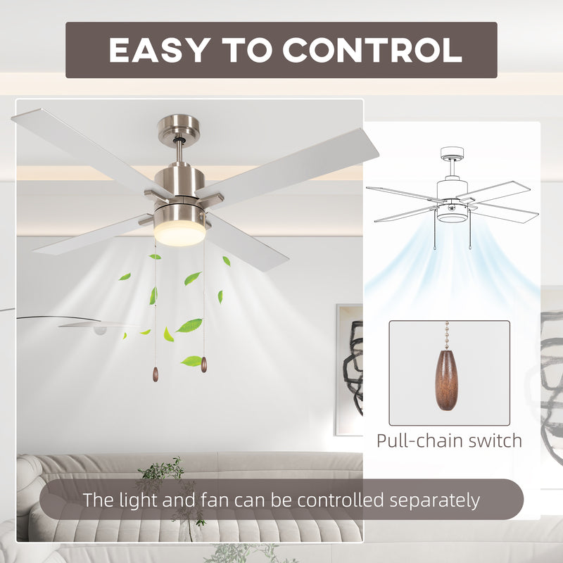 Ceiling Fan with LED Light and Reversible Blades Ideal for Low Ceilings Silver Natural AOSOM