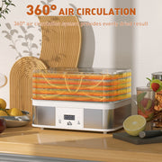 5 Tier Stainless Steel Food Dehydrator with Timer LCD Display for Snacks and Jerky White