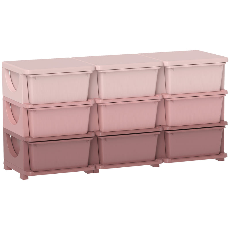 Kids Storage Organiser with Nine Removable Drawers Ideal for Toys and Books Pink