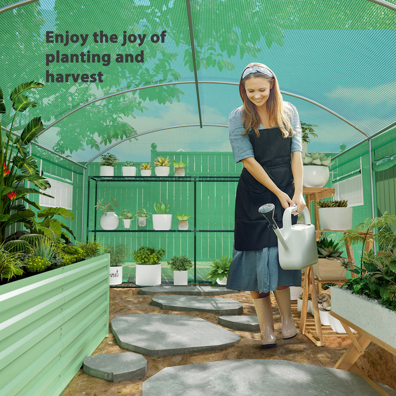 Green Walk-In Polytunnel Greenhouse 13 x 9.8ft for Plant Protection by Outsunny