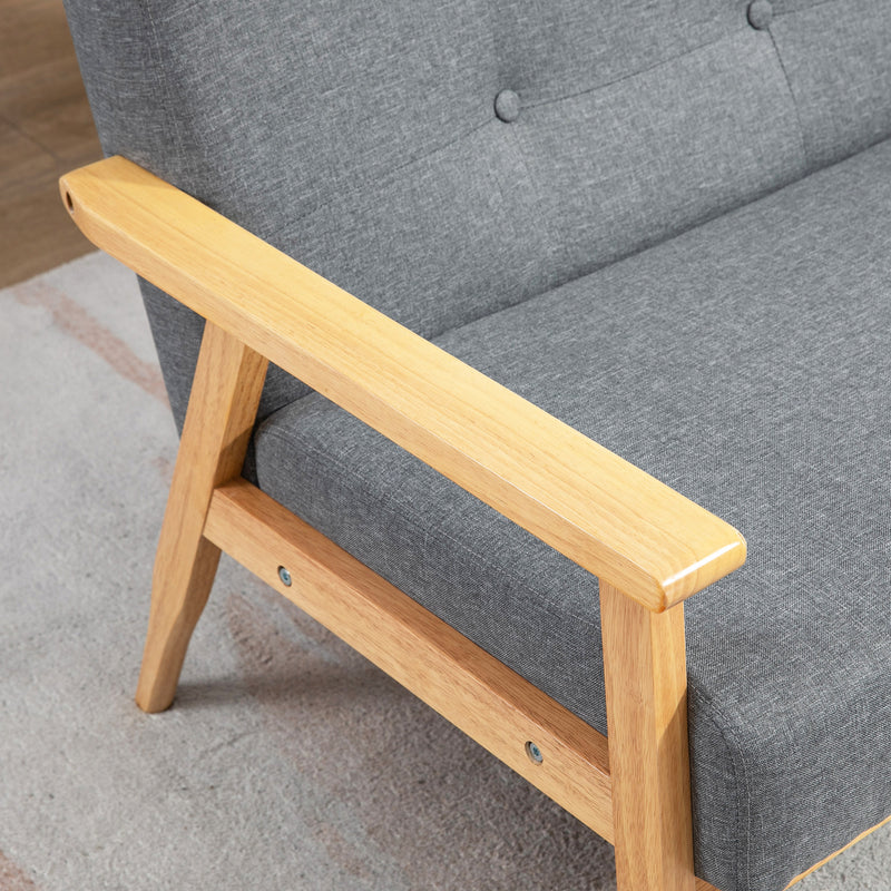 3 Seater Linen Fabric Sofa With Tufted Backrest For Living Room Comfort Dark Grey