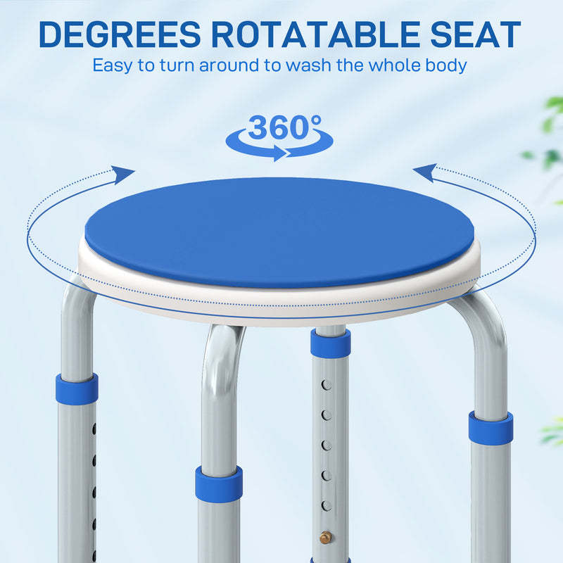 360 Degree Swivel Shower Chair with Adjustable Height and Non Slip Feet for Elderly Blue