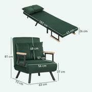 4 in 1 Velvet Feel Single Chair Bed with Pillow Converts to Lounger or Sleeper, Green