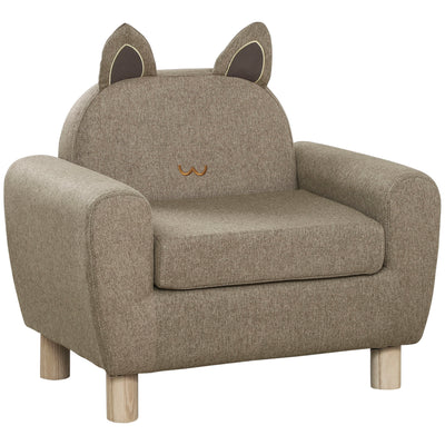 Kids Wooden Armchair with Cute Ear Design Ideal for Bedroom or Playroom Use, Brown
