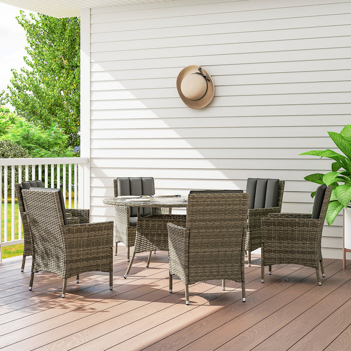 Light Grey 7 Piece Rattan Patio Dining Set with Round Glass Table by Outsunny