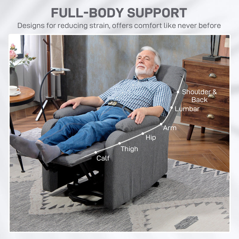 Electric Rise Recliner Armchair With Built In Reading Light For Relaxation, Grey