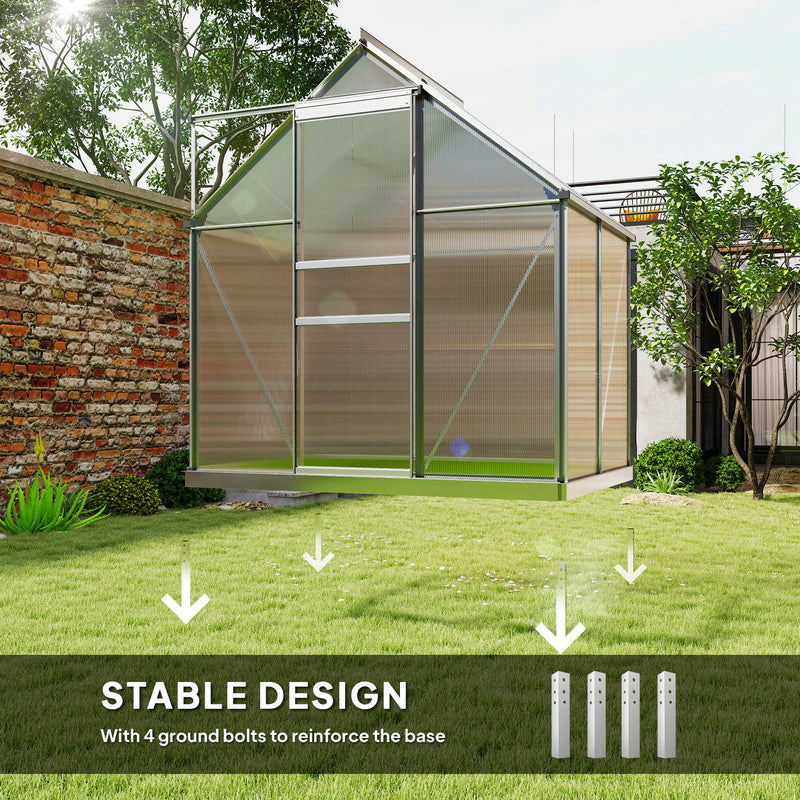 Walk-In Polycarbonate Greenhouse 192.5 x 131cm Silver Tone by Outsunny