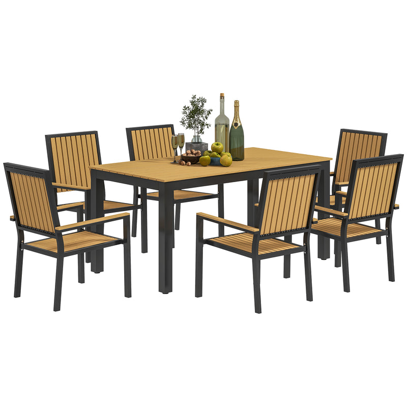 6 Seater Garden Dining Set with Stackable Chairs and Aluminium Frame by Outsunny