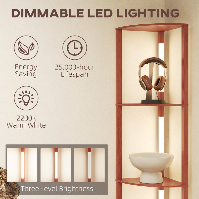 Brown Corner Floor Lamp with Dimmable Warm White LED Light for Living Room or Bedroom by HOMCOM