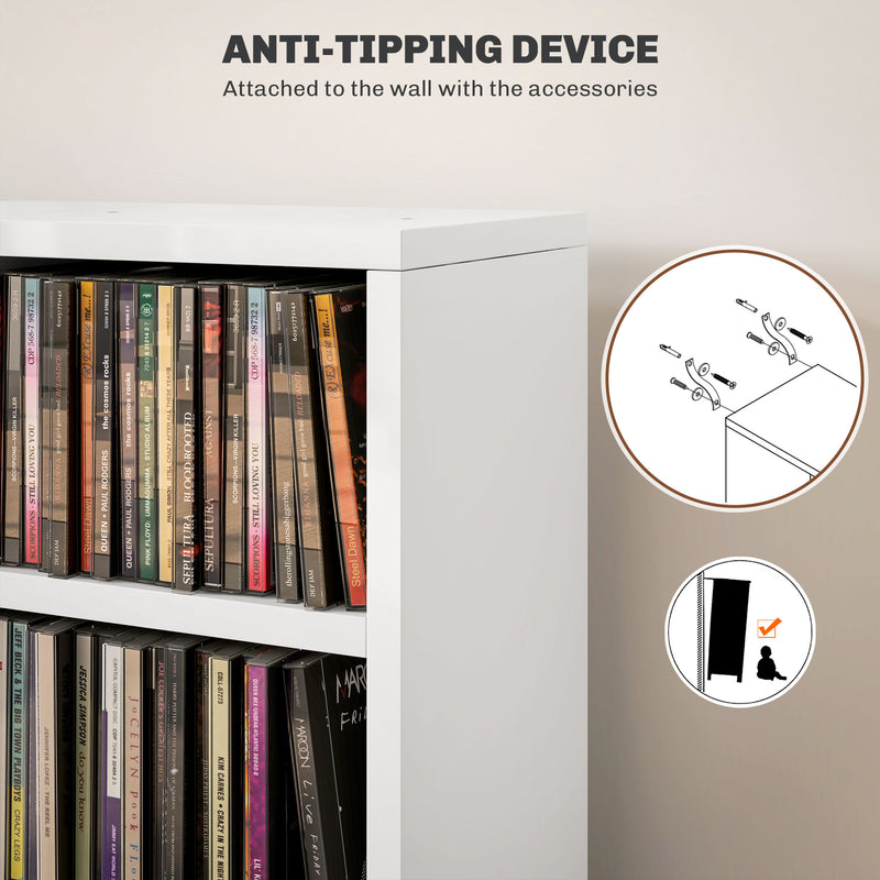 Set of Two Tall CD Storage Shelves for Organised Media Display, High Gloss White