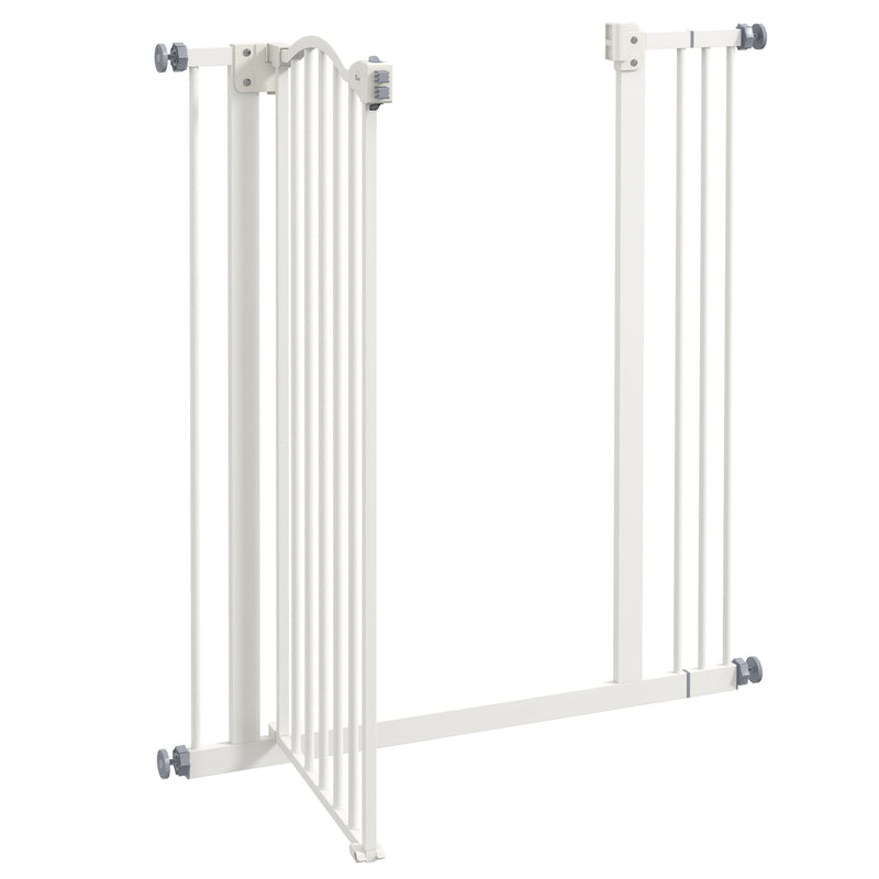 Adjustable Dog Safety Gate with Foldable Metal Frame for Doorways and Stairs White