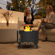 Portable 58cm Round Fire Pit with Grill Grate Ash Catcher and Poker for Garden BBQ by Outsunny
