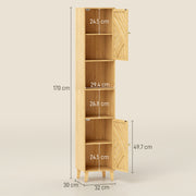 Tall Bathroom Storage Cabinet With Shelves and Cupboard Ideal for Small Spaces, Natural