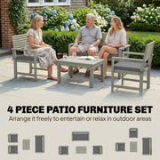 Outsunny 4 Seater Wooden Garden Furniture Set with Loveseat, Armchairs, Table, Acacia Wood Garden Sofa Set, Light Grey AOSOM