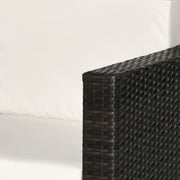 Brown Rattan Garden Armchair with Thick Cushion Single Seater for Outdoor Comfort