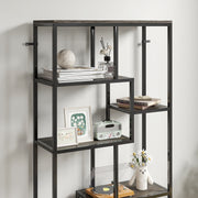 Seven Tier Geometric Bookcase With Open Shelving For Home Office Or Living Room Grey Black