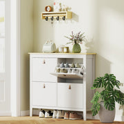 White Modern Shoe Storage Cabinet with Four Deep Drawers for Hallway Organising by HOMCOM