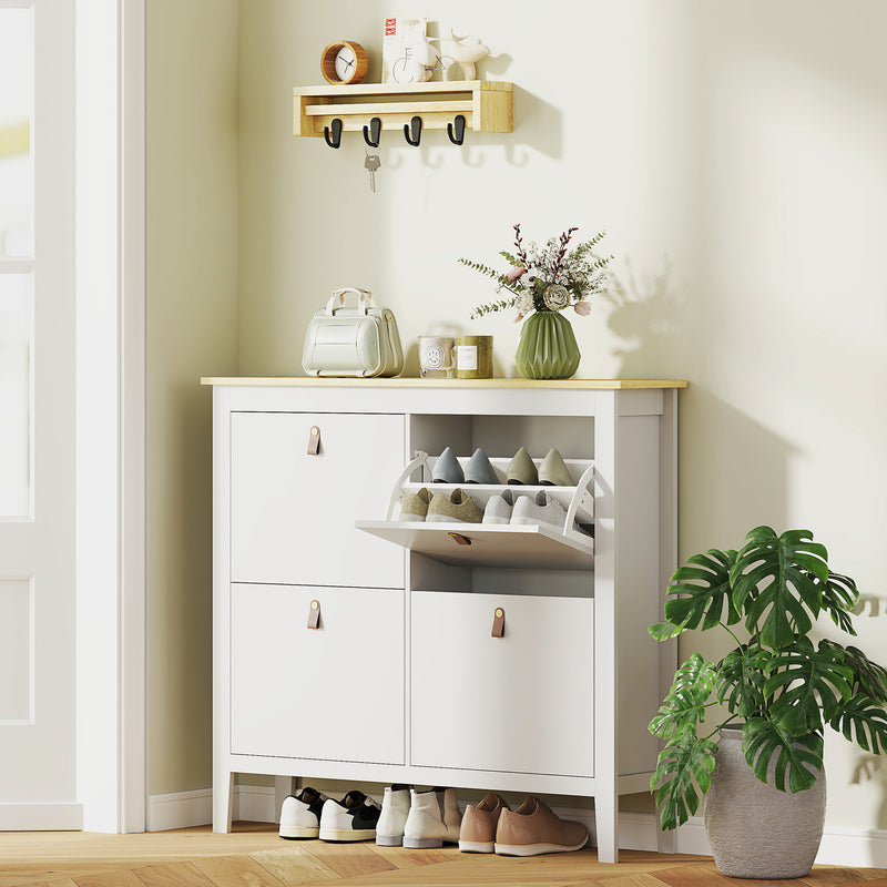White Modern Shoe Storage Cabinet with Four Deep Drawers for Hallway Organising by HOMCOM